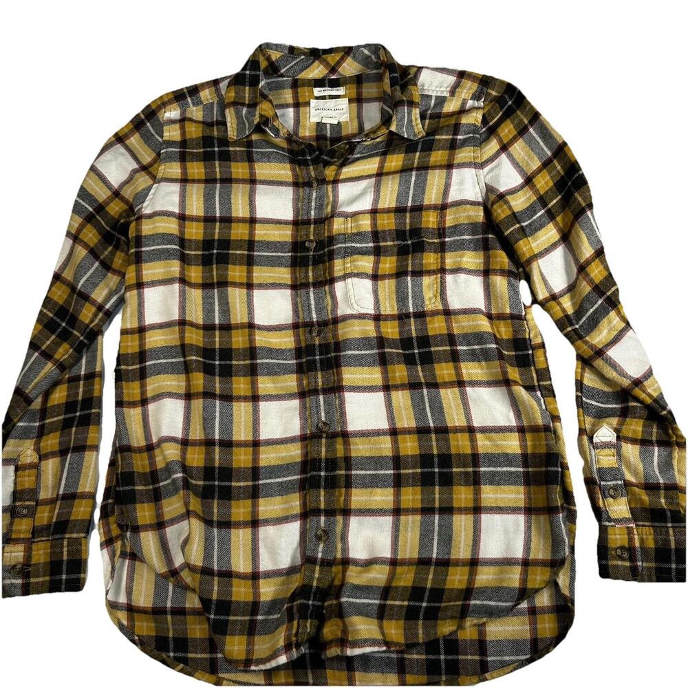 American Eagle Ahh-Mazingly Soft‎ Yellow Plaid Flannel – Button Down, Size Small